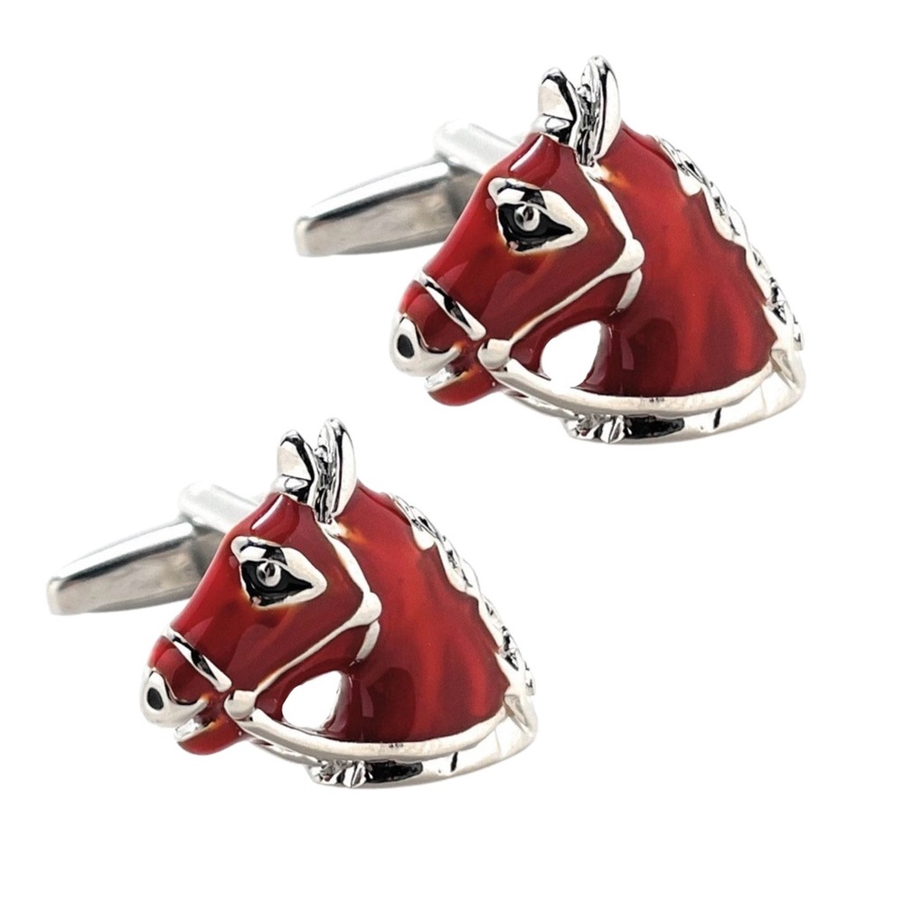 Handsome Bridled Red Chestnut Horse Head Cufflinks